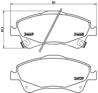 Set plăcuțe frână BREMBO ,față, pentru: TOYOTA AURIS, AVENSIS, COROLLA, VERSO 1.6-2.2D 10.06-10.18