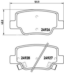Set plăcuțe frână BREMBO, spate , pentru: TOYOTA VERSO 1.6-2.2D 04.09-08.18