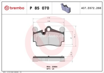 Set plăcuțe frână BREMBO, spate , pentru: AUDI Q7; PORSCHE CAYENNE; VW TOUAREG 2.5D-6.0D 09.02-08.15 3