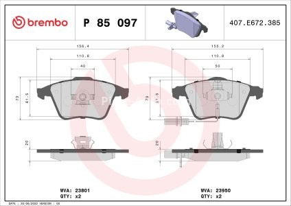 Set plăcuțe frână BREMBO ,față, pentru: AUDI A4 B6, A4 B7, A6 ALLROAD C6, A6 C6 1.8-4.2 11.00-08.11