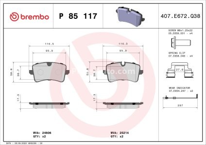 Set plăcuțe frână BREMBO, spate , pentru: AUDI A4 B9, A7, A8 D4 2.0-6.3 11.09-