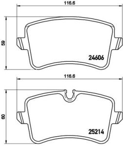 Set plăcuțe frână BREMBO, spate , pentru: AUDI A4 B8, A5, A6 ALLROAD C7, A6 C7, A7; PORSCHE MACAN 1.8-4.2 03.10-