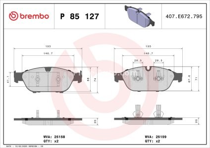 Set plăcuțe frână BREMBO ,față, pentru: AUDI A6 ALLROAD C7, A6 C7, A7, A8 D4 1.8-6.3 11.09-09.18