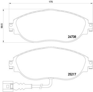 Set plăcuțe frână BREMBO ,față, (cu suruburi ghidare etrier frână; cu tampon amortizare), pentru: SEAT ALHAMBRA; VW CC B7, GOLF VII, PASSAT B6, PASSAT B7 1.0-3.6 02.08-