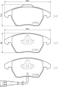 Set plăcuțe frână BREMBO ,față, pentru: AUDI A1, A3, TT; SEAT ALTEA XL, IBIZA IV ST, LEON; SKODA OCTAVIA II, SUPERB II, YETI; VW BEETLE, CADDY III, CADDY III/MINIVAN, CC B7, EOS 1.2-3.6 02.03-