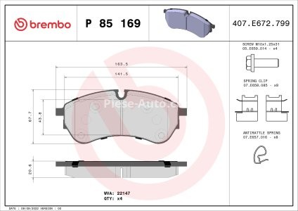 Set plăcuțe frână BREMBO ,față, pentru: VW CRAFTER, GRAND CALIFORNIA CAMPER 2.0D/Electric 09.16-