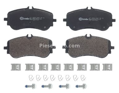 Set plăcuțe frână BREMBO ,spate (cu suruburi ghidare etrier frână), pentru: VW AMAROK, CRAFTER, GRAND CALIFORNIA CAMPER 2.0-Electric 09.10-