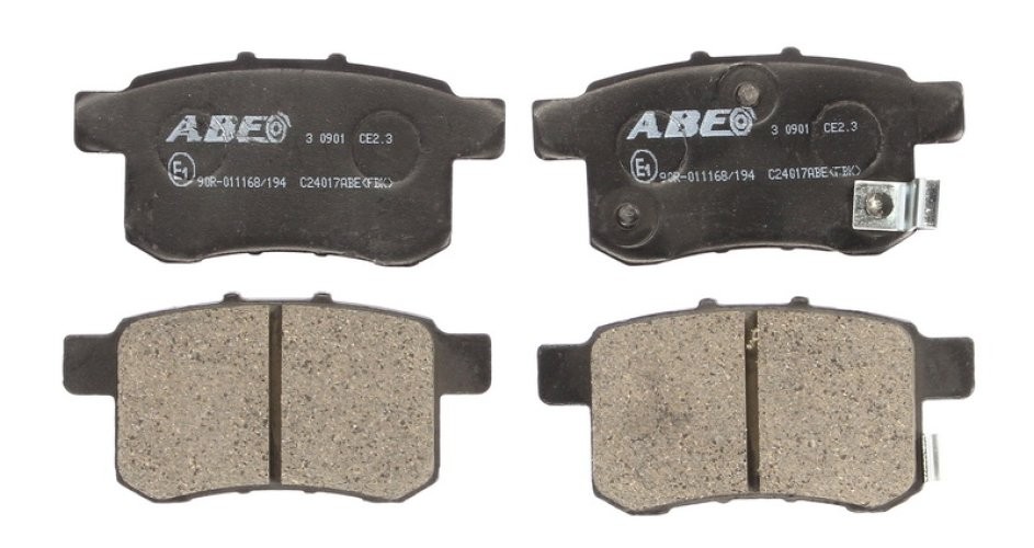 Set plăcuțe frână ABE, spate ,pentru: HONDA ACCORD IV, ACCORD IX, ACCORD V, ACCORD VI, ACCORD VII, ACCORD VIII, CITY IV, CIVIC III, CIVIC IV, CIVIC VIII, CR-V I, CR-V II, CR-V IV 1.2-3.7 03.86-
