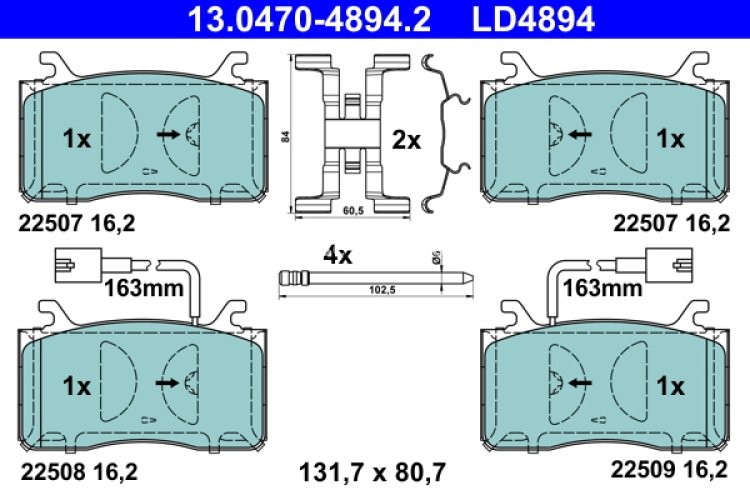 Set plăcuțe frână ATE din ceramică, față , pentru: ALFA ROMEO GIULIA, STELVIO 2.0/2.2D/2.9 10.15-