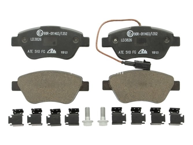 Set plăcuțe frână ATE din ceramică, față (cu accesorii; cu șuruburi ghidare etrier), pentru: ALFA ROMEO MITO; FIAT 500, 500 C, FIORINO, FIORINO/MINIVAN 0.9-Electric 10.04-