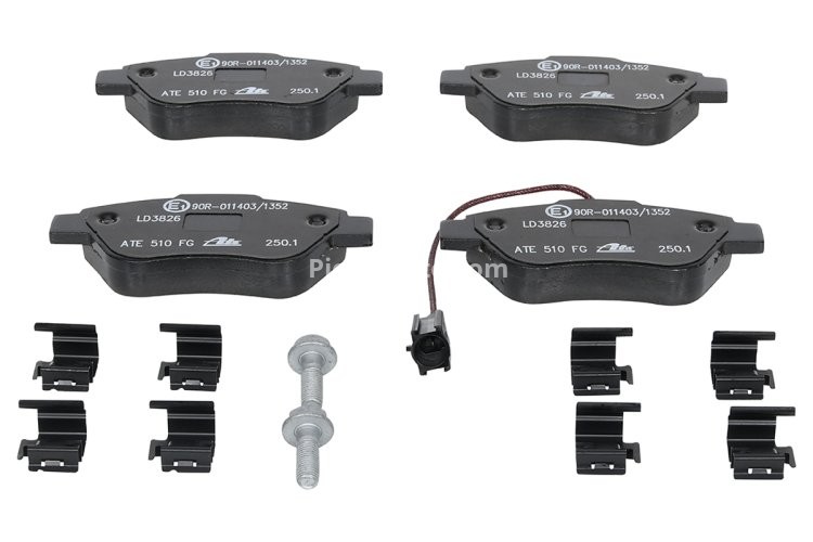 Set plăcuțe frână ATE din ceramică, față (cu accesorii; cu șuruburi ghidare etrier), pentru: ALFA ROMEO MITO; FIAT 500, 500 C, FIORINO, FIORINO/MINIVAN 0.9-Electric 10.04-