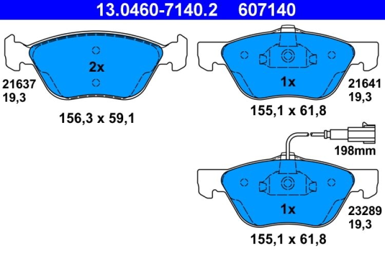 Set plăcuțe frână ATE, față , pentru: ALFA ROMEO 147, 156, GT; FIAT BRAVO I, MAREA, MULTIPLA, PUNTO; LANCIA LYBRA 1.6-2.5 02.97-03.12