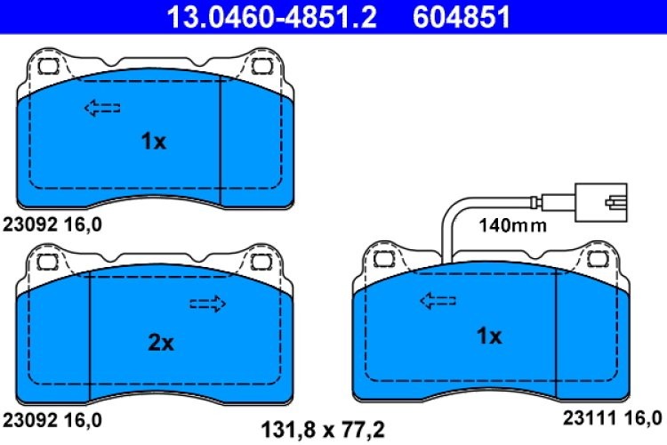 Set plăcuțe frână ATE, față , pentru: ALFA ROMEO 159 1.8-3.2 09.05-12.12