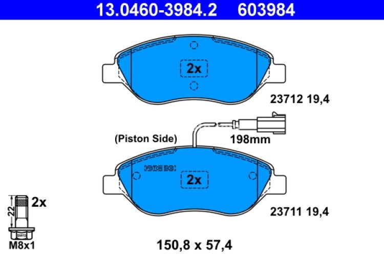 Set plăcuțe frână ATE, față (cu șuruburi ghidare etrier), pentru: ALFA ROMEO 147, 156, MITO; FIAT BRAVO II, STILO; LANCIA DELTA III, LYBRA 1.3D-2.4 02.97-10.18
