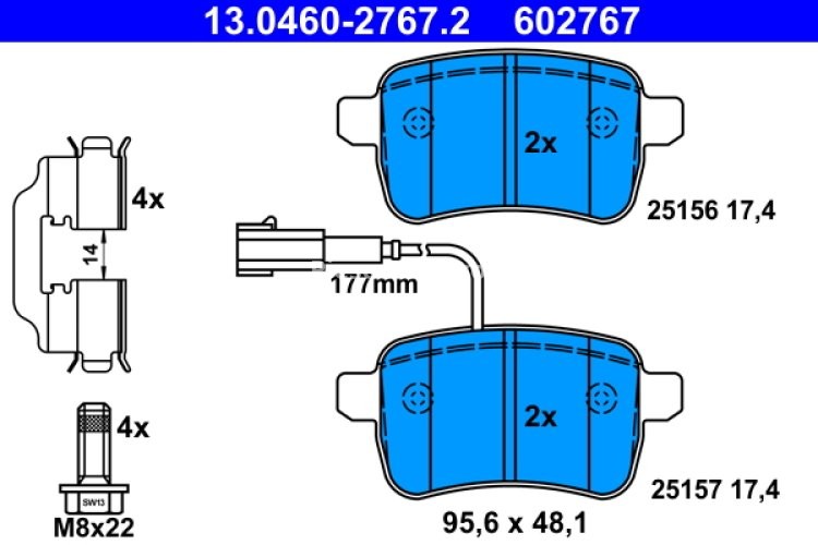 Set plăcuțe frână ATE, spate  (cu accesorii; cu șuruburi ghidare etrier), pentru: ALFA ROMEO GIULIETTA, GIULIETTA/HATCHBACK 1.4-2.0D 04.10-12.20