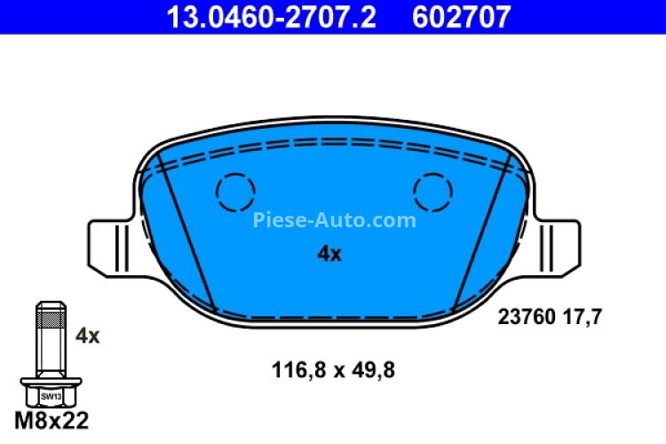 Set plăcuțe frână ATE, spate  (cu șuruburi ghidare etrier), pentru: ALFA ROMEO 159, BRERA, SPIDER; LANCIA THESIS 1.8-3.2 07.02-12.12