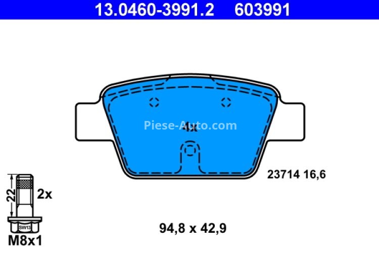 Set plăcuțe frână ATE, spate  (cu șuruburi ghidare etrier), pentru: ALFA ROMEO MITO; FIAT BRAVO II, MULTIPLA, STILO; LANCIA DELTA III 0.9-2.4 04.99-10.18