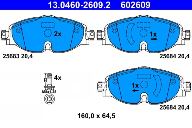 Set plăcuțe frână ATE, față , pentru: AUDI A1, A1 ALLSTREET, A1 CITY CARVER, Q3; SKODA KAROQ; VW ARTEON, ARTEON SHOOTING BRAKE, CADDY ALLTRACK, CADDY ALLTRACK/MINIVAN 1.0-Electric 08.11-
