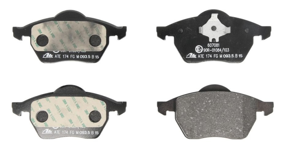 Set plăcuțe frână ATE, față , pentru: AUDI A3, TT; SEAT IBIZA III, LEON, TOLEDO II; SKODA OCTAVIA I, OCTAVIA I/KOMBI; VW GOLF III, GOLF IV, NEW BEETLE, PASSAT B3/B4, VENTO 1.4-2.9 06.91-12.10