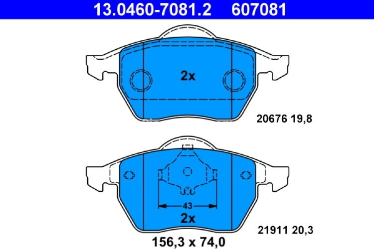 Set plăcuțe frână ATE, față , pentru: AUDI A3, TT; SEAT IBIZA III, LEON, TOLEDO II; SKODA OCTAVIA I, OCTAVIA I/KOMBI; VW GOLF III, GOLF IV, NEW BEETLE, PASSAT B3/B4, VENTO 1.4-2.9 06.91-12.10