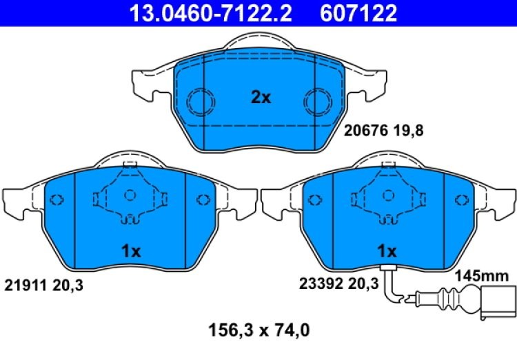 Set plăcuțe frână ATE, față , pentru: AUDI A3, TT; SEAT LEON, TOLEDO II; SKODA OCTAVIA I, OCTAVIA I/KOMBI; VW BORA, BORA I, GOLF IV, NEW BEETLE, POLO, POLO IV, POLO/KOMBI 1.2-3.2 12.95-
