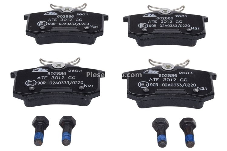 Set plăcuțe frână ATE, spate  (cu șuruburi ghidare etrier), pentru: AUDI A4 B6, A4 B7, A6 C5, ALLROAD C5, TT; FIAT SCUDO; RENAULT THALIA II; SEAT EXEO, EXEO ST 1.4-4.2 05.86-