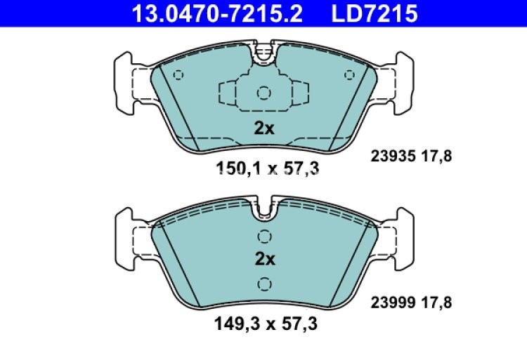 Set plăcuțe frână ATE din ceramică, față , pentru: BMW 1 (E81), 1 (E87), 3 (E90) 1.6/2.0/2.0D 06.04-12.11