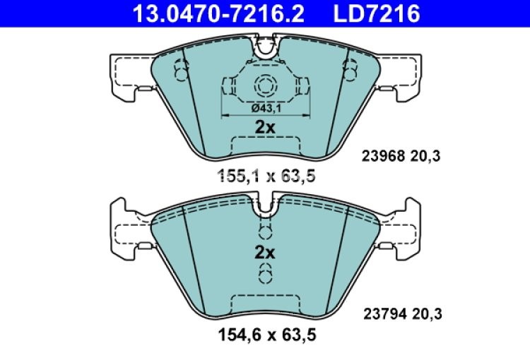 Set plăcuțe frână ATE din ceramică, față , pentru: BMW 3 (E90), 3 (E91), 3 (E92), 3 (E93), X1 (E84), Z4 (E89) 1.6-3.0D 12.04-08.16