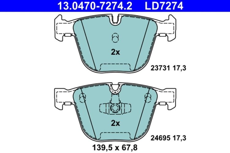 Set plăcuțe frână ATE din ceramică, spate , pentru: BMW 5 GRAN TURISMO (F07), 7 (F01, F02, F03, F04) 2.0D/3.0/3.0D 02.08-02.17