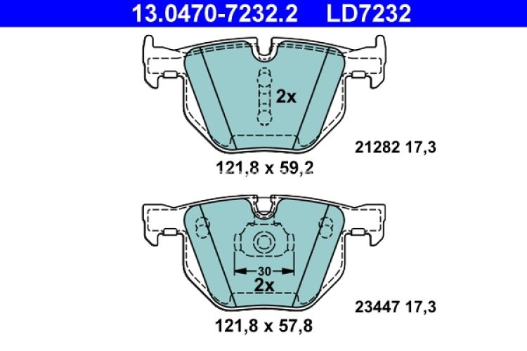 Set plăcuțe frână ATE din ceramică, spate , pentru: BMW X5 (E70), X5 (F15, F85), X6 (E71, E72), X6 (F16, F86) 2.0-3.0D 10.06-07.19