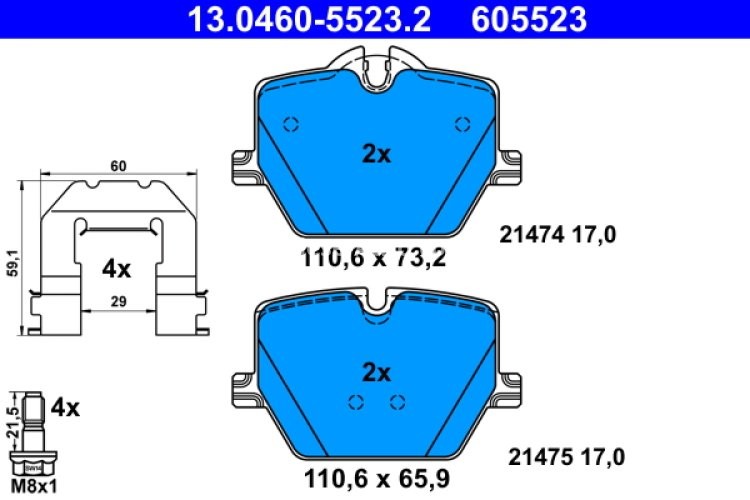 Set plăcuțe frână ATE, spate  , pentru: BMW 2 (G42, G87), 3 (G20, G80, G28), 3 (G21), 3 (G21, G81), 4 (G22, G82), 4 (G23, G83), 4 GRAN COUPE (G26), I4 (G26), Z4 (G29) 1.6-Electric 11.18-