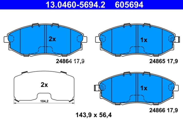 Set plăcuțe frână ATE, față , pentru: CHEVROLET ASTRA, EPICA, ZAFIRA; DAEWOO LEGANZA, NUBIRA 1.6-2.5 05.97-