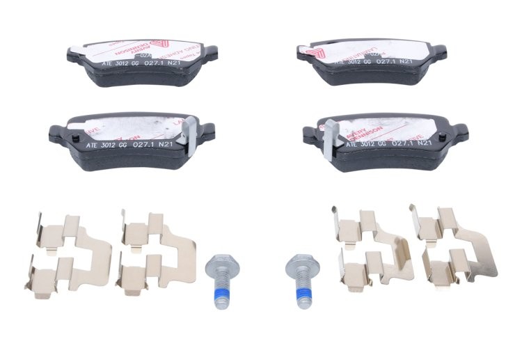 Set plăcuțe frână ATE, spate  (cu accesorii; cu șuruburi ghidare etrier), pentru: CHEVROLET VIVA; KIA VENGA; LADA KALINA; OPEL ASTRA G, ASTRA G CLASSIC 1.2-2.2D 02.98-