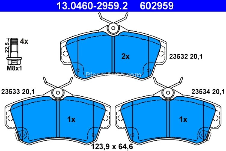 Set plăcuțe frână ATE, față (cu șuruburi ghidare etrier), pentru: CHRYSLER PT CRUISER 1.6-2.4 06.00-12.10