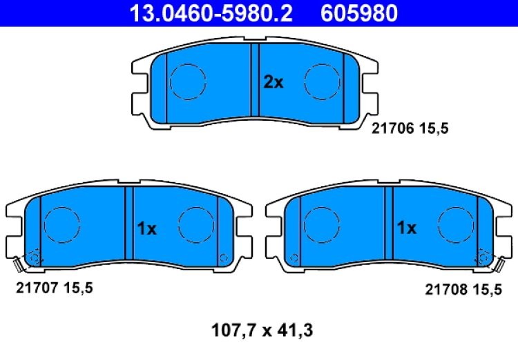 Set plăcuțe frână ATE, spate  , pentru: CHRYSLER SEBRING; MITSUBISHI 3000 GT, ECLIPSE II, ECLIPSE III, ECLIPSE IV, GALANT IX, GALANT VII, GALANT VIII, L400, PAJERO I, PAJERO PININ I 1.8-3.8 06.87-