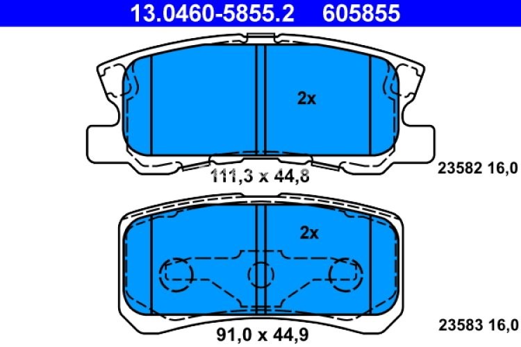 Set plăcuțe frână ATE, spate  , pentru: CITROEN C4 AIRCROSS, C-CROSSER, C-CROSSER ENTERPRISE; JEEP COMPASS, PATRIOT; LANCIA FLAVIA; MITSUBISHI ASX, ENDEAVOR 1.6-3.8 04.00-