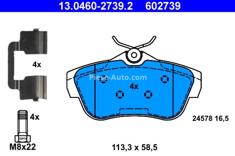 Set plăcuțe frână ATE, spate  (cu accesorii; cu șuruburi ghidare etrier), pentru: CITROEN JUMPY II; FIAT SCUDO; PEUGEOT 405 I, EXPERT, EXPERT TEPEE 1.4-2.0D 05.88-