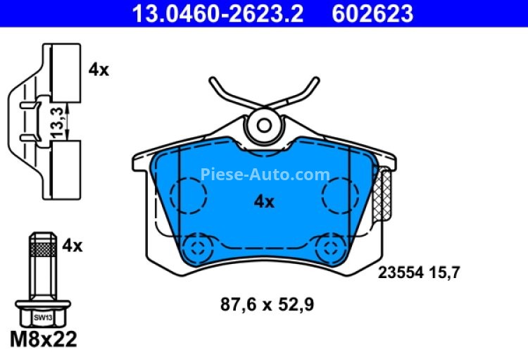 Set plăcuțe frână ATE, spate  (cu accesorii), pentru: DS DS 3; CITROEN C3 AIRCROSS II, C3 II, C3 III, C3 PICASSO, C4 CACTUS, DS3; OPEL CROSSLAND X, CROSSLAND X /LAND 1.0-2.0 05.86-