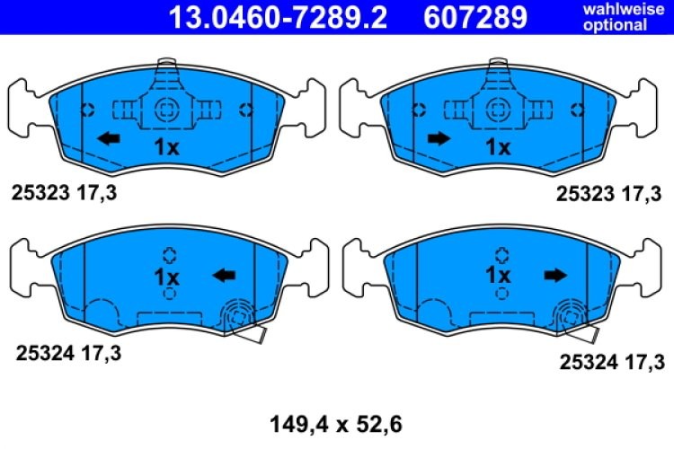 Set plăcuțe frână ATE, față , pentru: FIAT 500 C, PANDA; LANCIA YPSILON 0.9-1.3D 09.09-