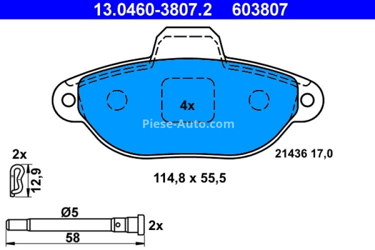 Set plăcuțe frână ATE, față (cu accesorii), pentru: FIAT PANDA, PANDA/HATCHBACK, PUNTO, SEICENTO / 600; FORD KA 0.9-1.4 11.97-