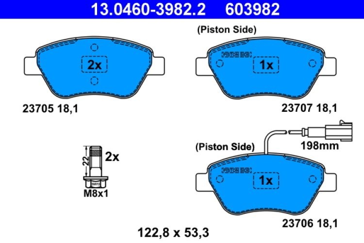 Set plăcuțe frână ATE, față (cu șuruburi ghidare etrier), pentru: FIAT BRAVO II, SIENA, STILO 1.2-1.6 11.00-12.14