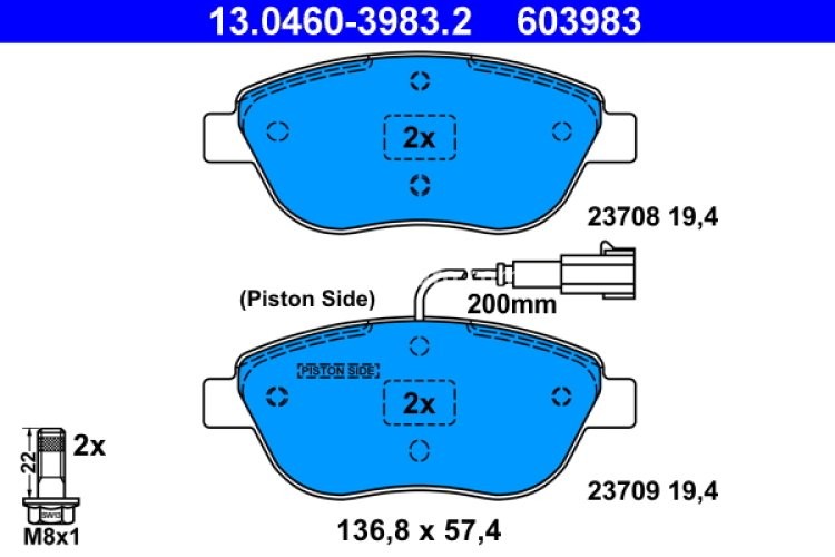 Set plăcuțe frână ATE, față (cu șuruburi ghidare etrier), pentru: FIAT BRAVO II, STILO; LANCIA DELTA III 1.4-2.4 10.01-12.14