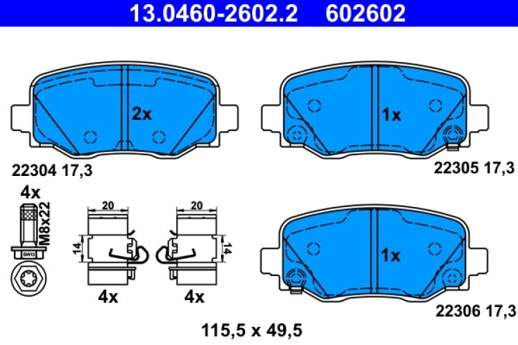 Set plăcuțe frână ATE, spate  , pentru: FIAT 500X; JEEP RENEGADE 1.0-2.0D 07.14-