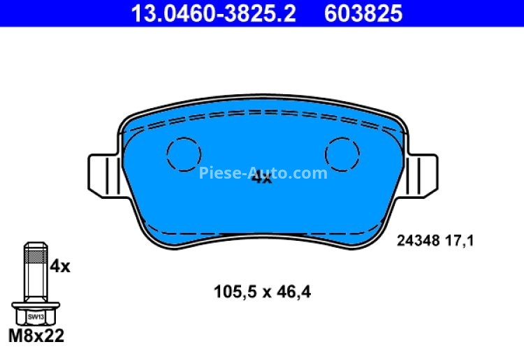 Set plăcuțe frână ATE, spate  (cu șuruburi ghidare etrier), pentru: FIAT CROMA, CROMA/KOMBI 1.8-2.4D 06.05-12.11