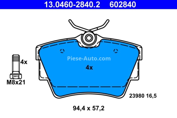 Set plăcuțe frână ATE, spate  (cu șuruburi ghidare etrier), pentru: FIAT TALENTO; NISSAN NV300, PRIMASTAR; OPEL ADMIRAL A, VIVARO A, VIVARO B; RENAULT TRAFIC II 1.6D-4.6 04.65-