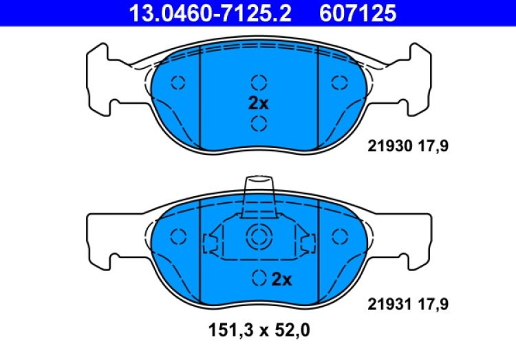 Set plăcuțe frână ATE, față , pentru: FIAT PUNTO, PUNTO/HATCHBACK 1.2/1.9D 09.99-03.12