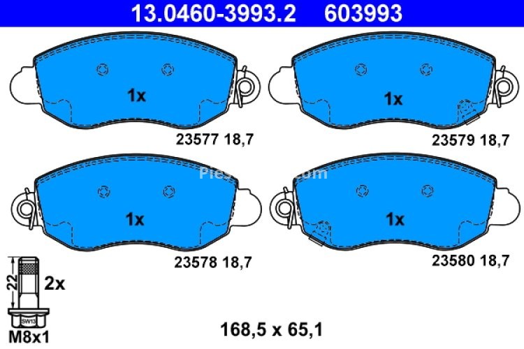 Set plăcuțe frână ATE, față (cu șuruburi ghidare etrier), pentru: FORD TRANSIT 2.0D-2.4D 01.00-05.06