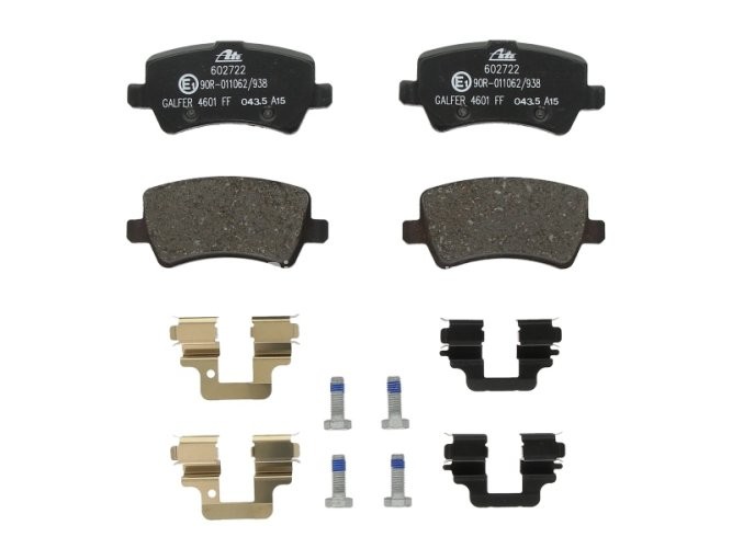 Set plăcuțe frână ATE, spate  (cu accesorii; cu șuruburi ghidare etrier), pentru: VOLVO S60 II, S80 II, V60 I, V70 III, V70 III/KOMBI, XC70 II 1.5-4.4 03.06-12.19