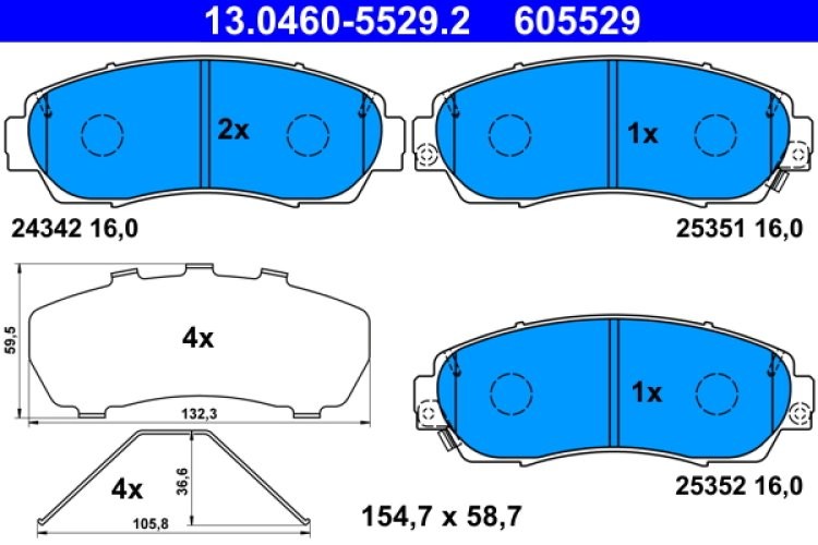 Set plăcuțe frână ATE, față (cu accesorii; cu un tampon de amortizare), pentru: HONDA CR-V V 1.5-2.4 12.16-