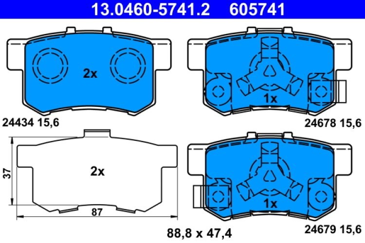 Set plăcuțe frână ATE, spate  , pentru: HONDA ACCORD IX, ACCORD VIII, CR-V II, CR-V V 1.5-3.5 09.01-